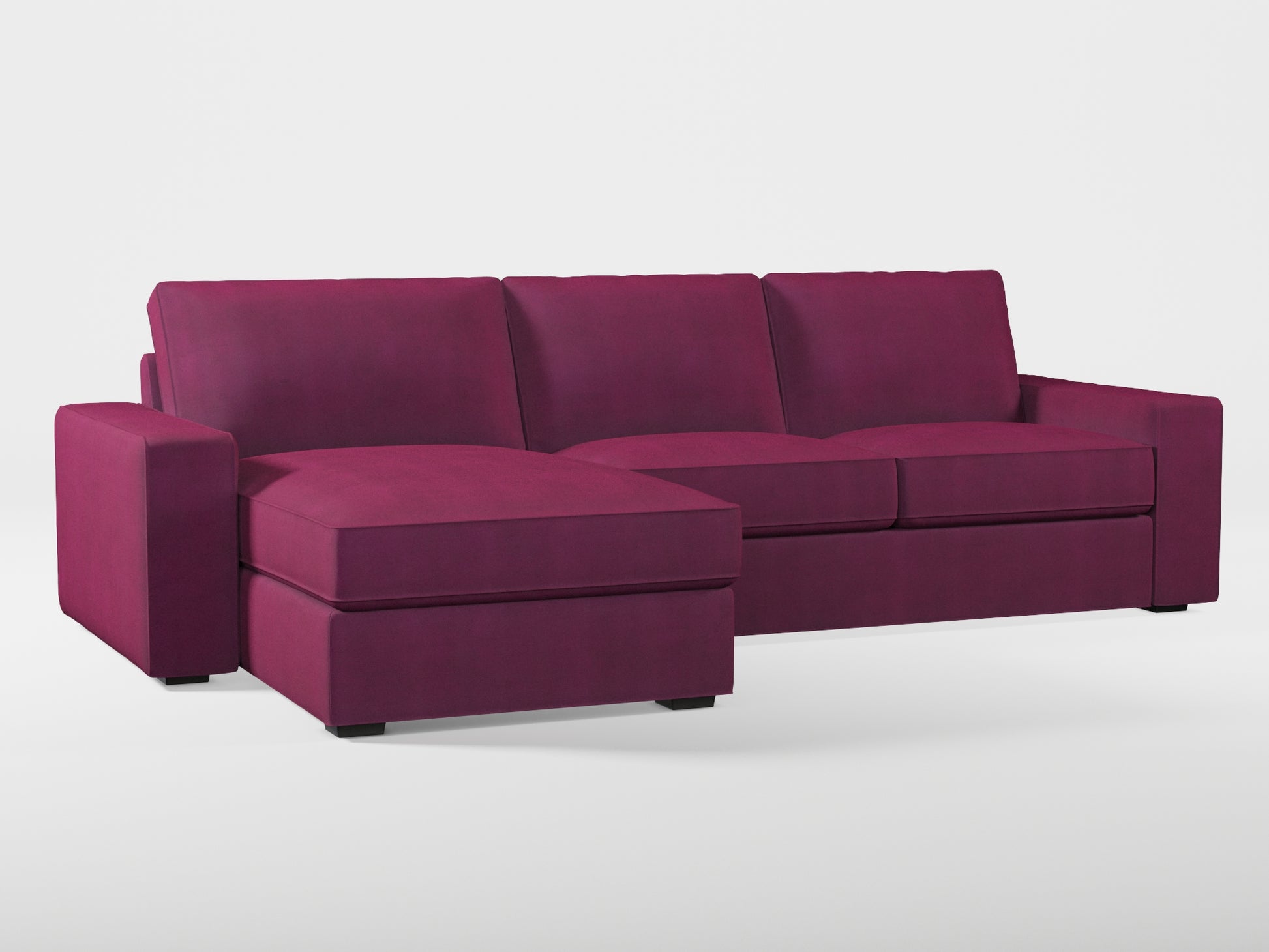 Ikea KIVIK 3-seat sofa, with chaise longue cover (left/right) made by Covereo in upholstery named TUNSO Violet Pansy