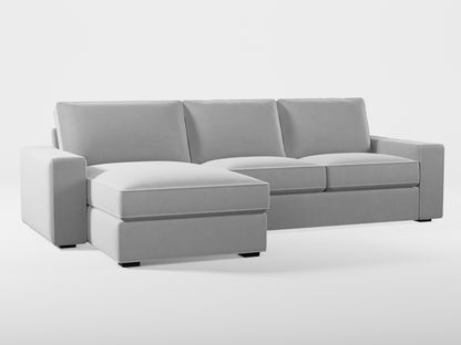 Ikea KIVIK 3-seat sofa, with chaise longue cover (left/right) made by Covereo in upholstery named VELVET Cool Grey