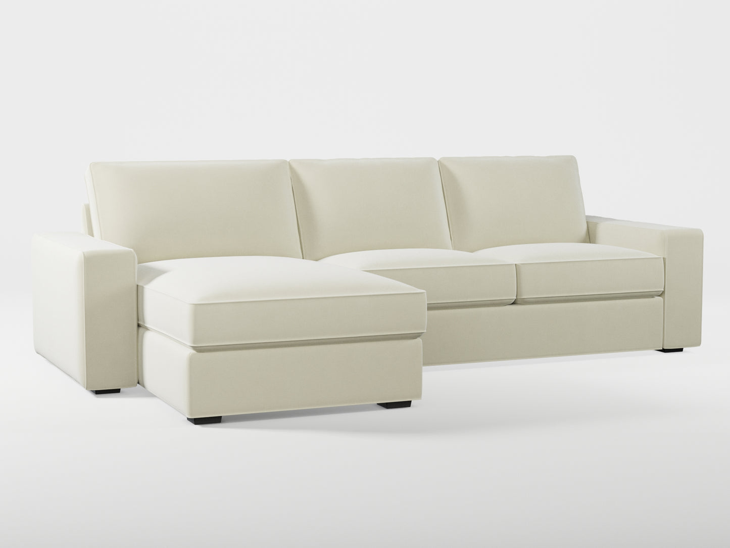 Ikea KIVIK 3-seat sofa, with chaise longue cover (left/right) made by Covereo in upholstery named VELVET Frosty Morning