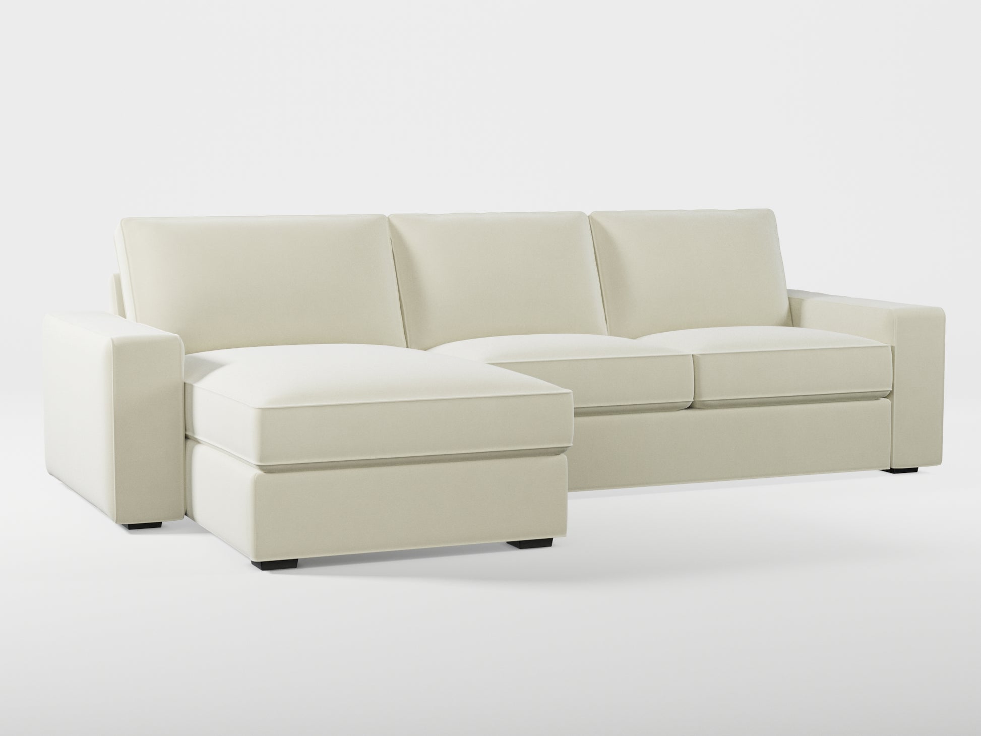 Ikea KIVIK 3-seat sofa, with chaise longue cover (left/right) made by Covereo in upholstery named VELVET Frosty Morning