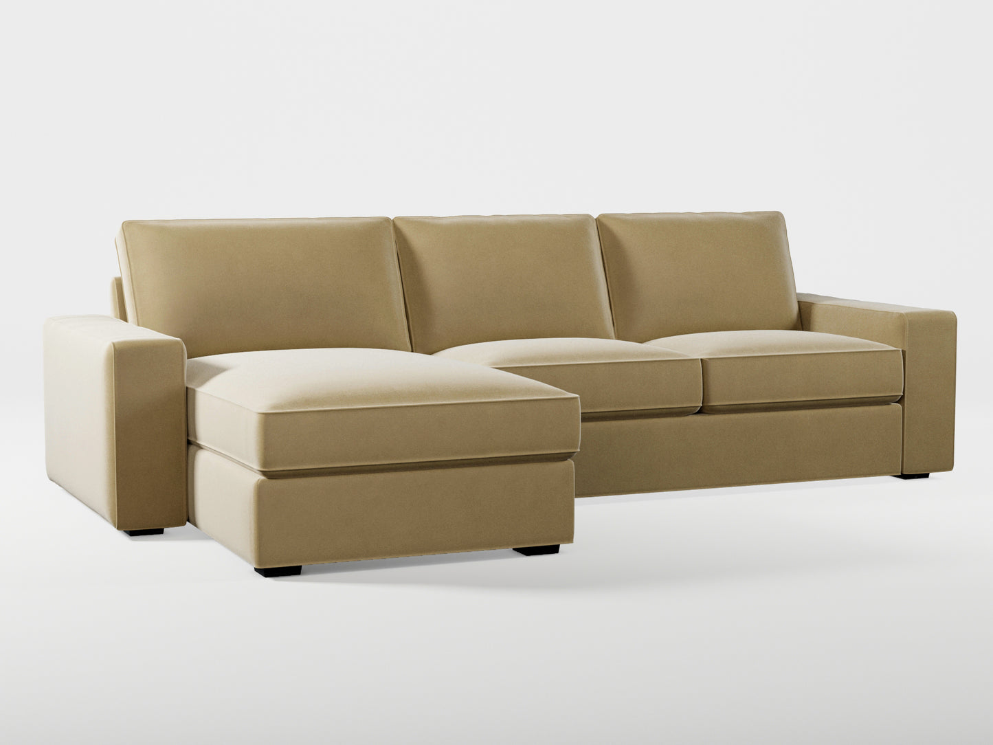 Ikea KIVIK 3-seat sofa, with chaise longue cover (left/right) made by Covereo in upholstery named VELVET Golden Hour