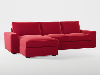 Ikea KIVIK 3-seat sofa, with chaise longue cover (left/right) made by Covereo in upholstery named VELVET Intense Red