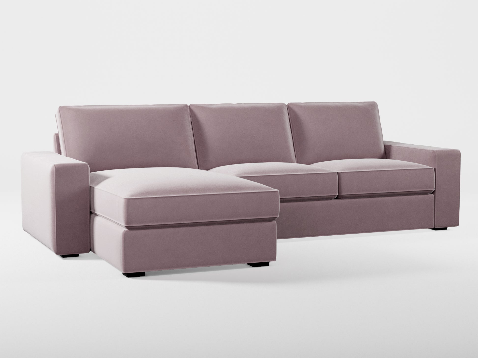 Ikea KIVIK 3-seat sofa, with chaise longue cover (left/right) made by Covereo in upholstery named VELVET Peaceful Lily