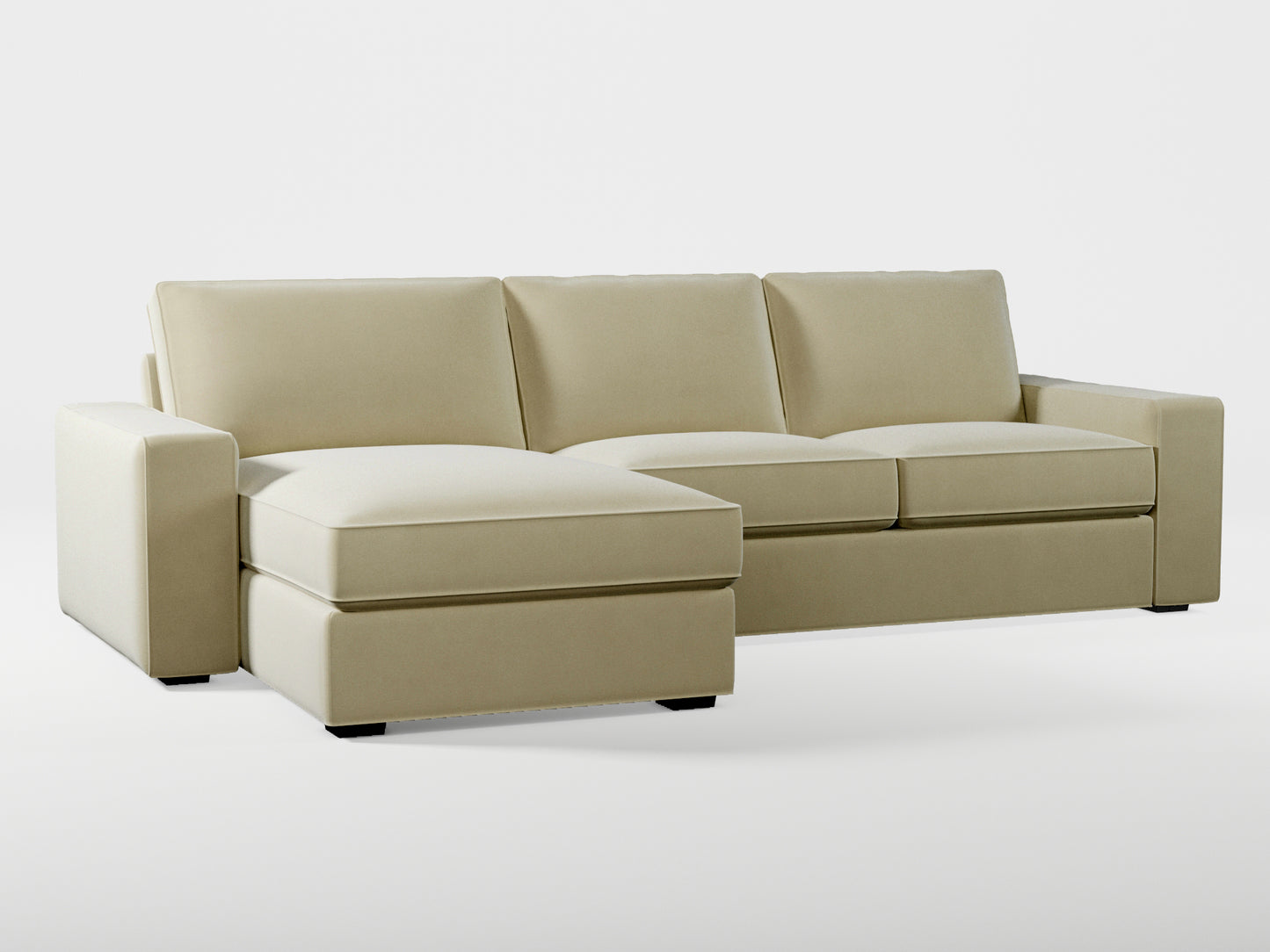 Ikea KIVIK 3-seat sofa, with chaise longue cover (left/right) made by Covereo in upholstery named VELVET Pearl Cream