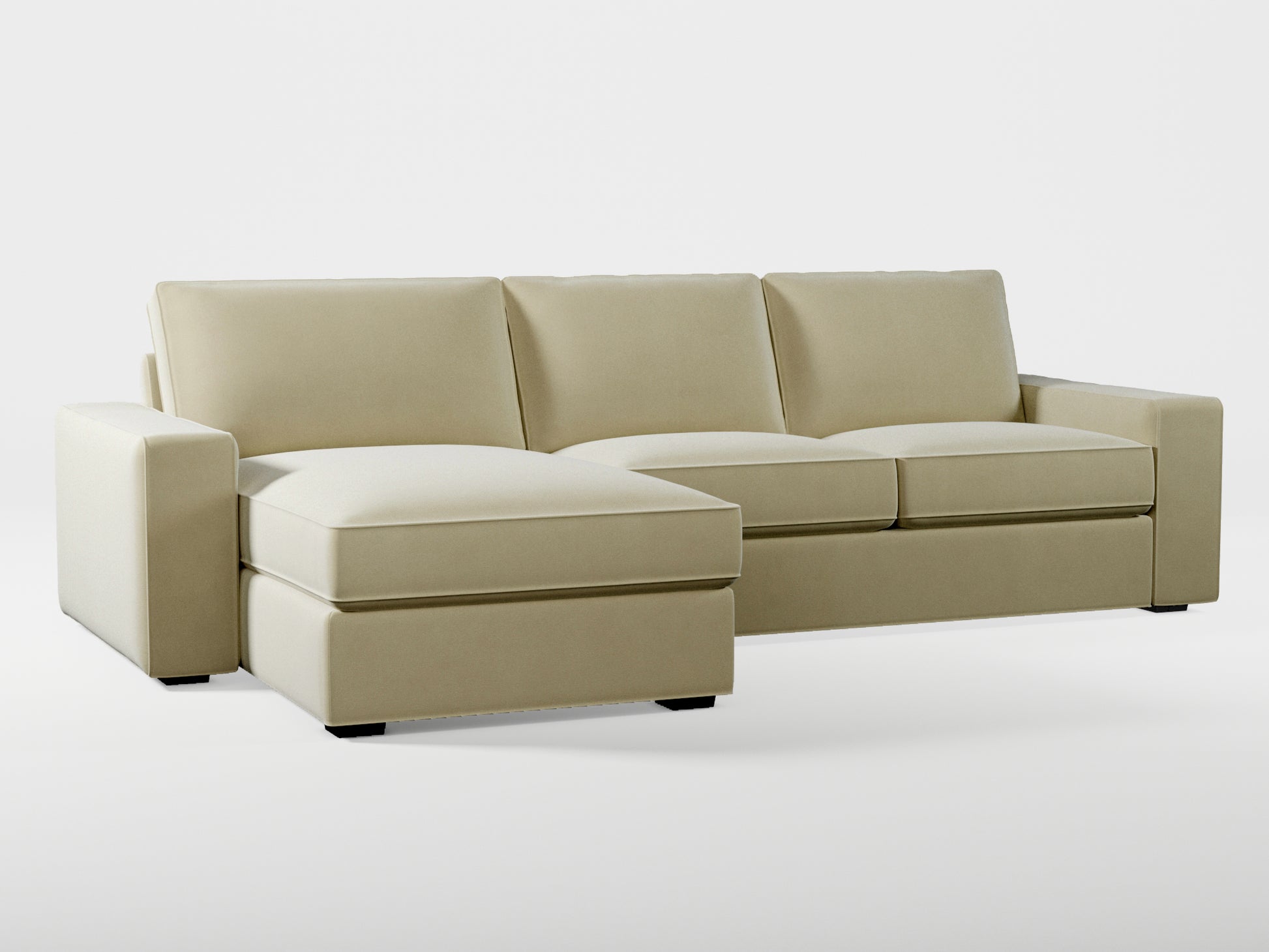 Ikea KIVIK 3-seat sofa, with chaise longue cover (left/right) made by Covereo in upholstery named VELVET Pearl Cream