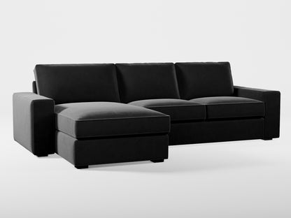 Ikea KIVIK 3-seat sofa, with chaise longue cover (left/right) made by Covereo in upholstery named VELVET Shiny Black