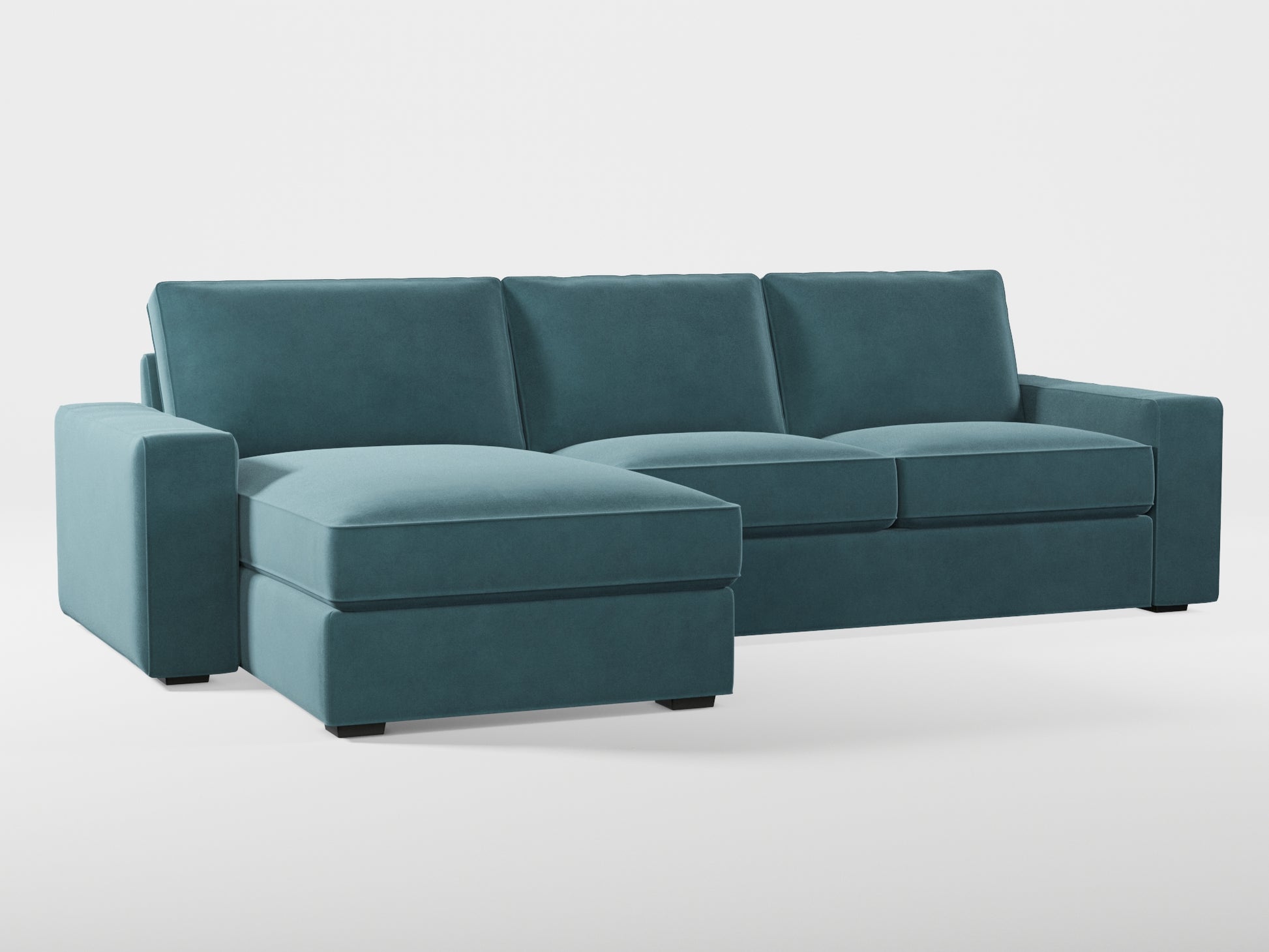 Ikea KIVIK 3-seat sofa, with chaise longue cover (left/right) made by Covereo in upholstery named VELVET Smoky Blue