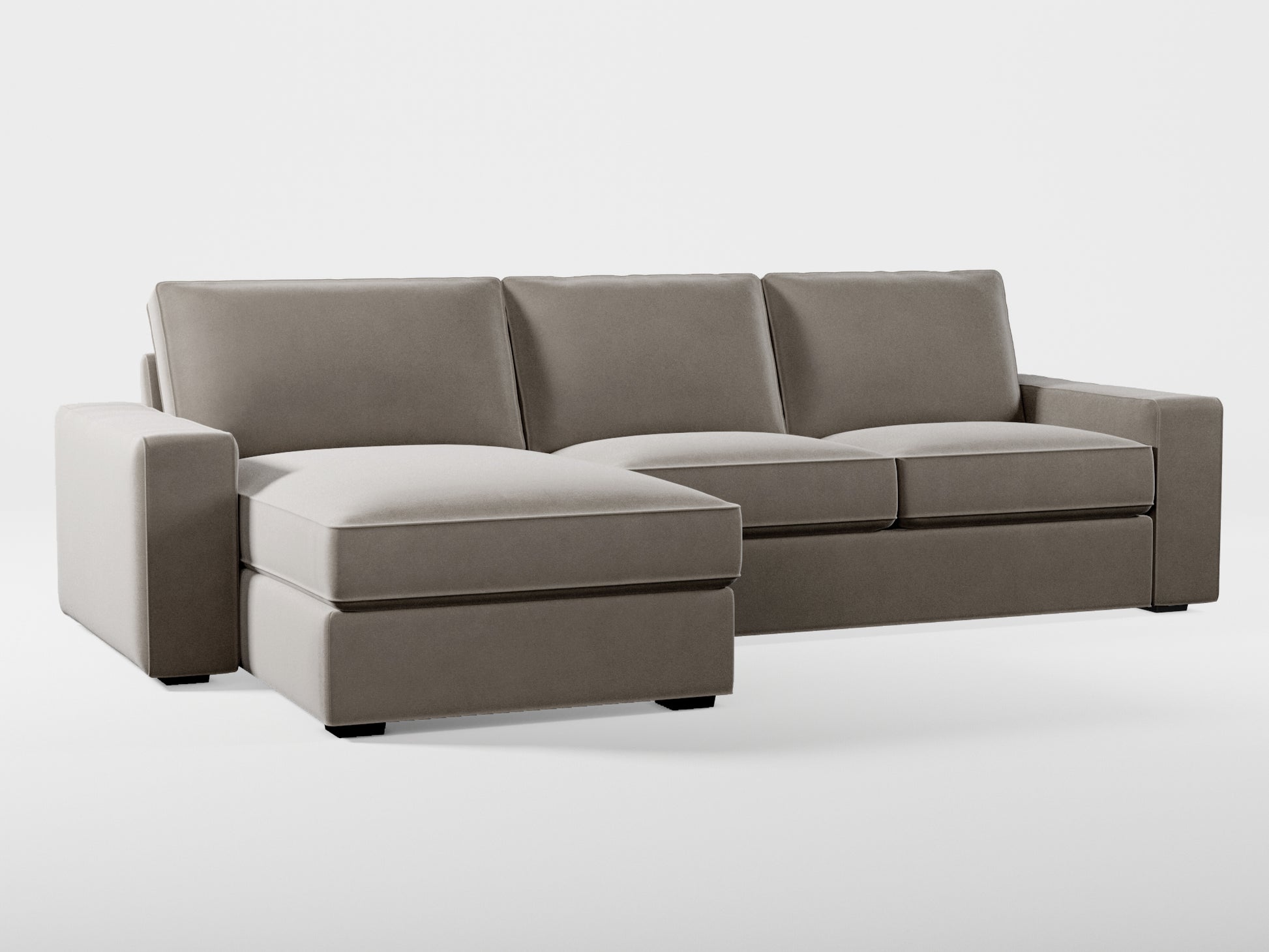 Ikea KIVIK 3-seat sofa, with chaise longue cover (left/right) made by Covereo in upholstery named VELVET Warm Grey