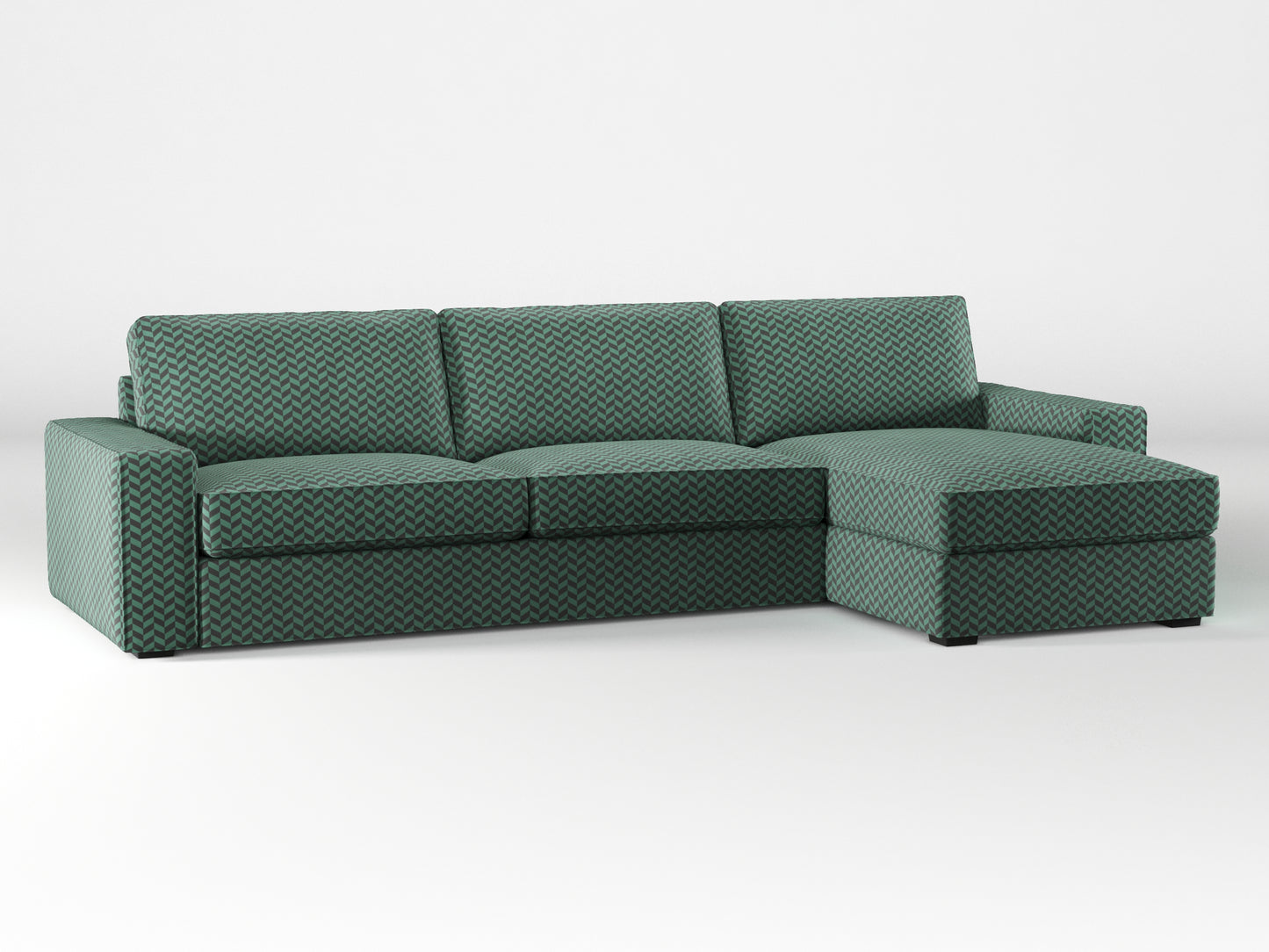 Ikea KIVIK 4-seat sofa with Chaise Longue cover made by Covereo in upholstery named HERRINGBONE Green