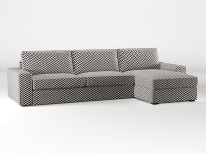 Ikea KIVIK 4-seat sofa with Chaise Longue cover made by Covereo in upholstery named HERRINGBONE Silver