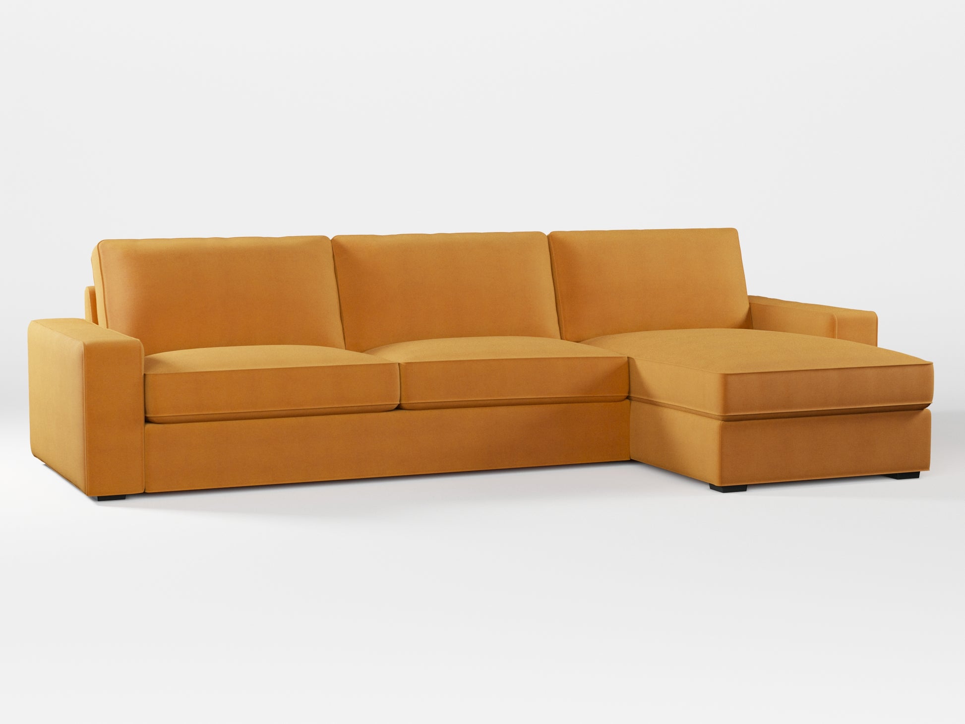 Ikea KIVIK 4-seat sofa with Chaise Longue cover made by Covereo in upholstery named OMON Classic Mustard