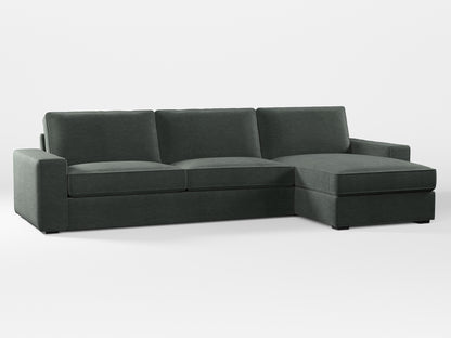 Ikea KIVIK 4-seat sofa with Chaise Longue cover made by Covereo in upholstery named PECADLY Evening Grey