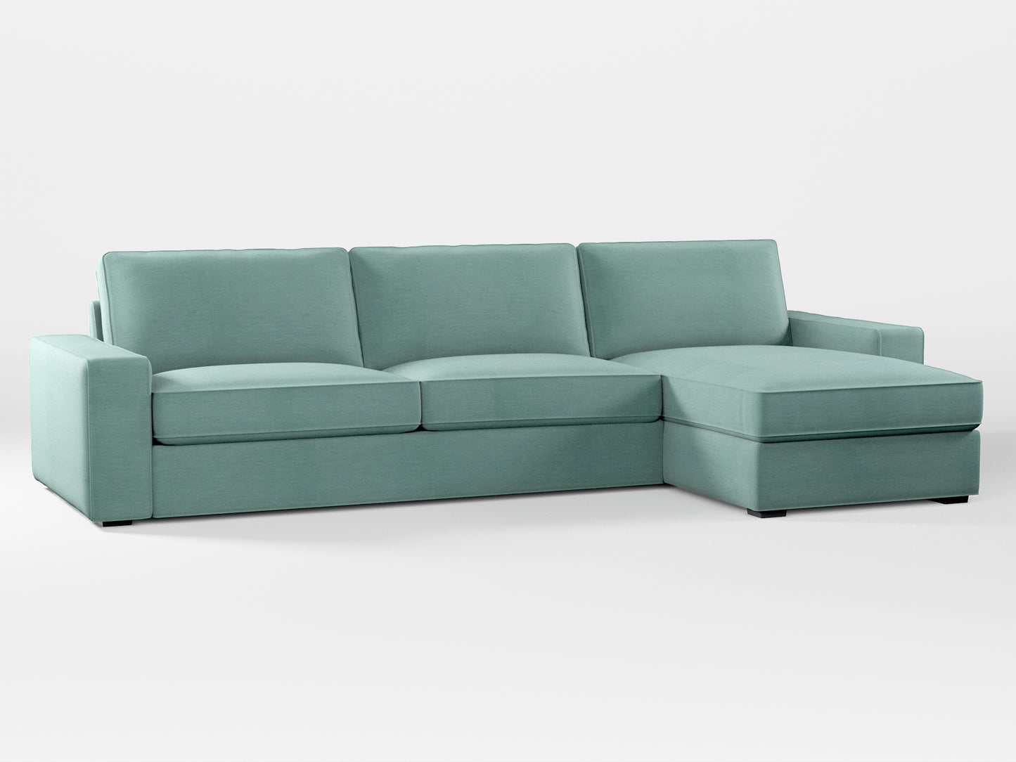 Ikea KIVIK 4-seat sofa with Chaise Longue cover made by Covereo in upholstery named PECADLY Misty Blue