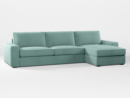 Ikea KIVIK 4-seat sofa with Chaise Longue cover made by Covereo in upholstery named PECADLY Misty Blue