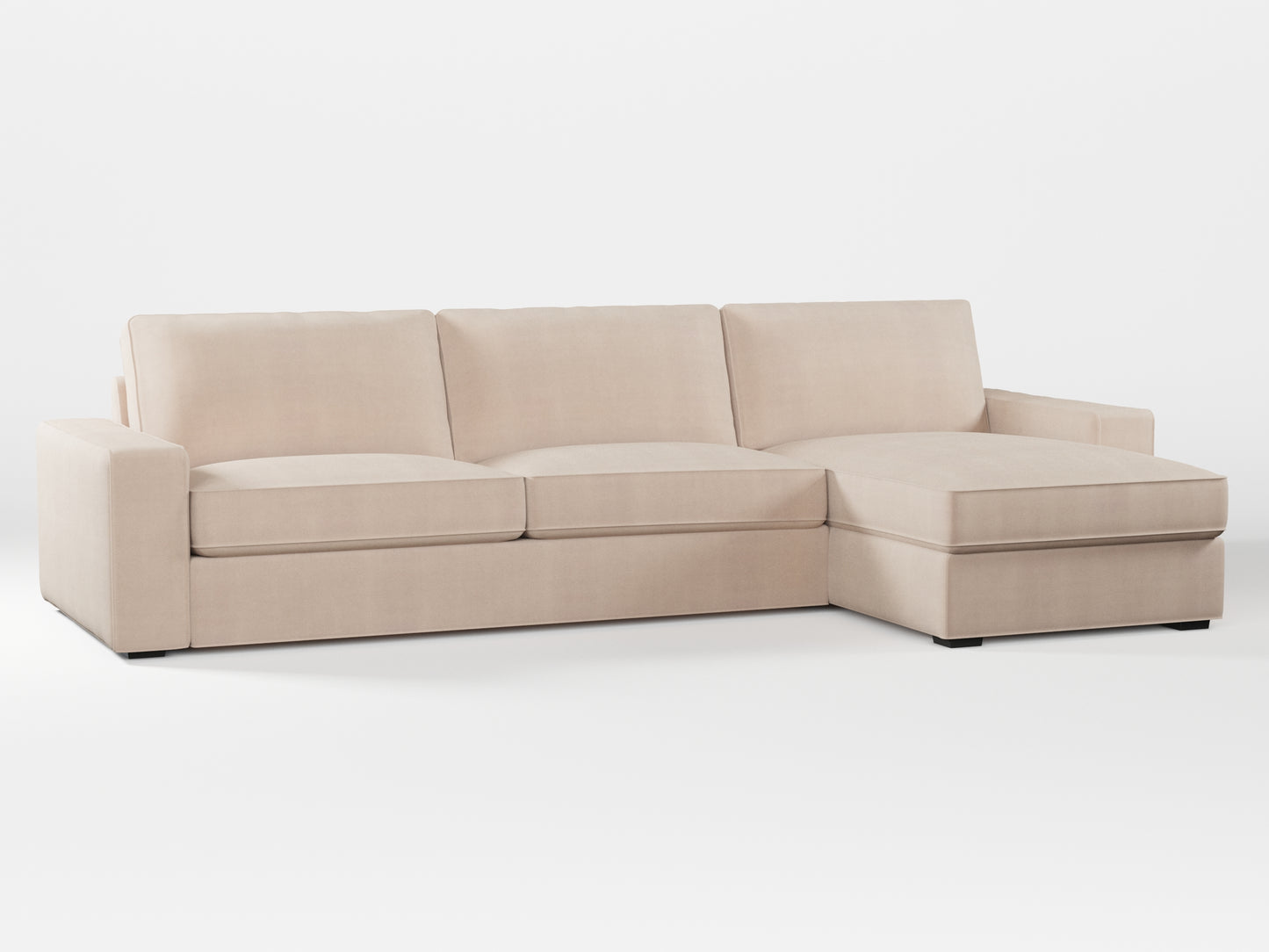 Ikea KIVIK 4-seat sofa with Chaise Longue cover made by Covereo in upholstery named TUNSO Nude Four