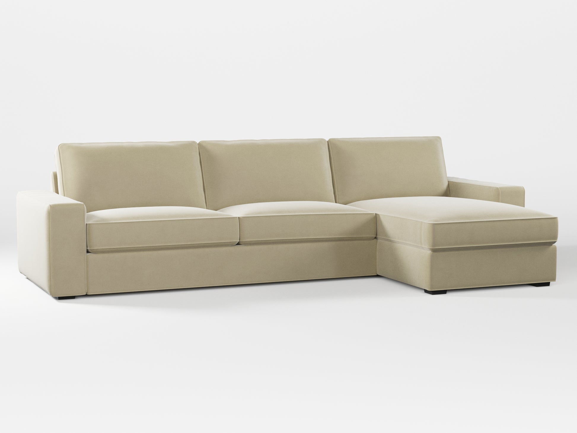 Ikea KIVIK 4-seat sofa with Chaise Longue cover made by Covereo in upholstery named VELVET Ashen Beige