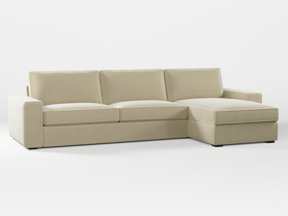 Ikea KIVIK 4-seat sofa with Chaise Longue cover made by Covereo in upholstery named VELVET Ashen Beige