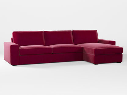 Ikea KIVIK 4-seat sofa with Chaise Longue cover made by Covereo in upholstery named VELVET Beetroot Cocktail