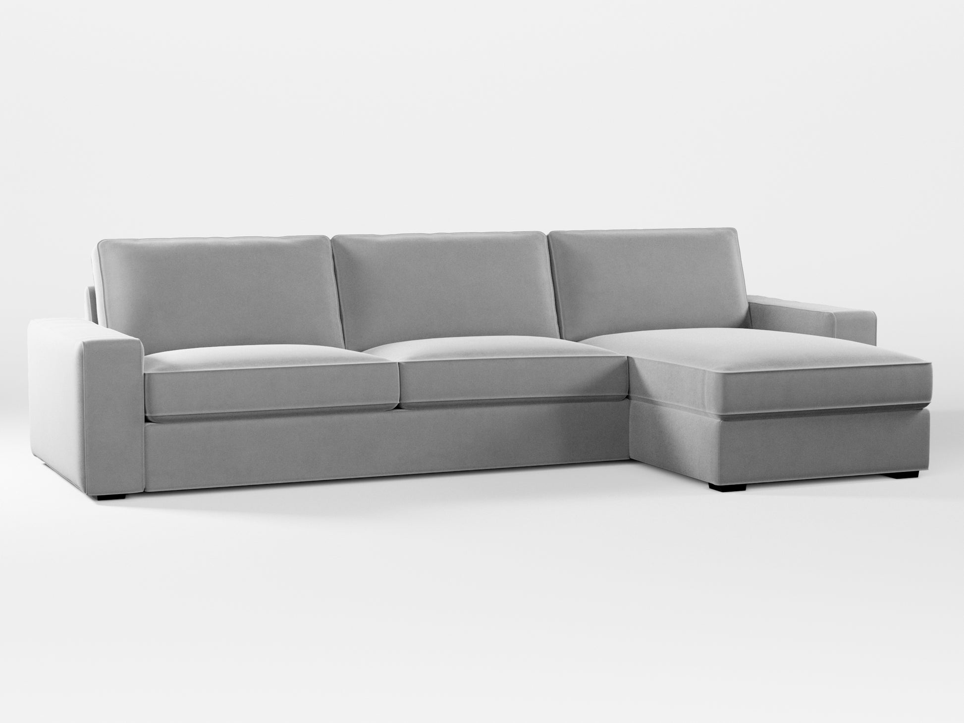 Ikea KIVIK 4-seat sofa with Chaise Longue cover made by Covereo in upholstery named VELVET Cool Grey