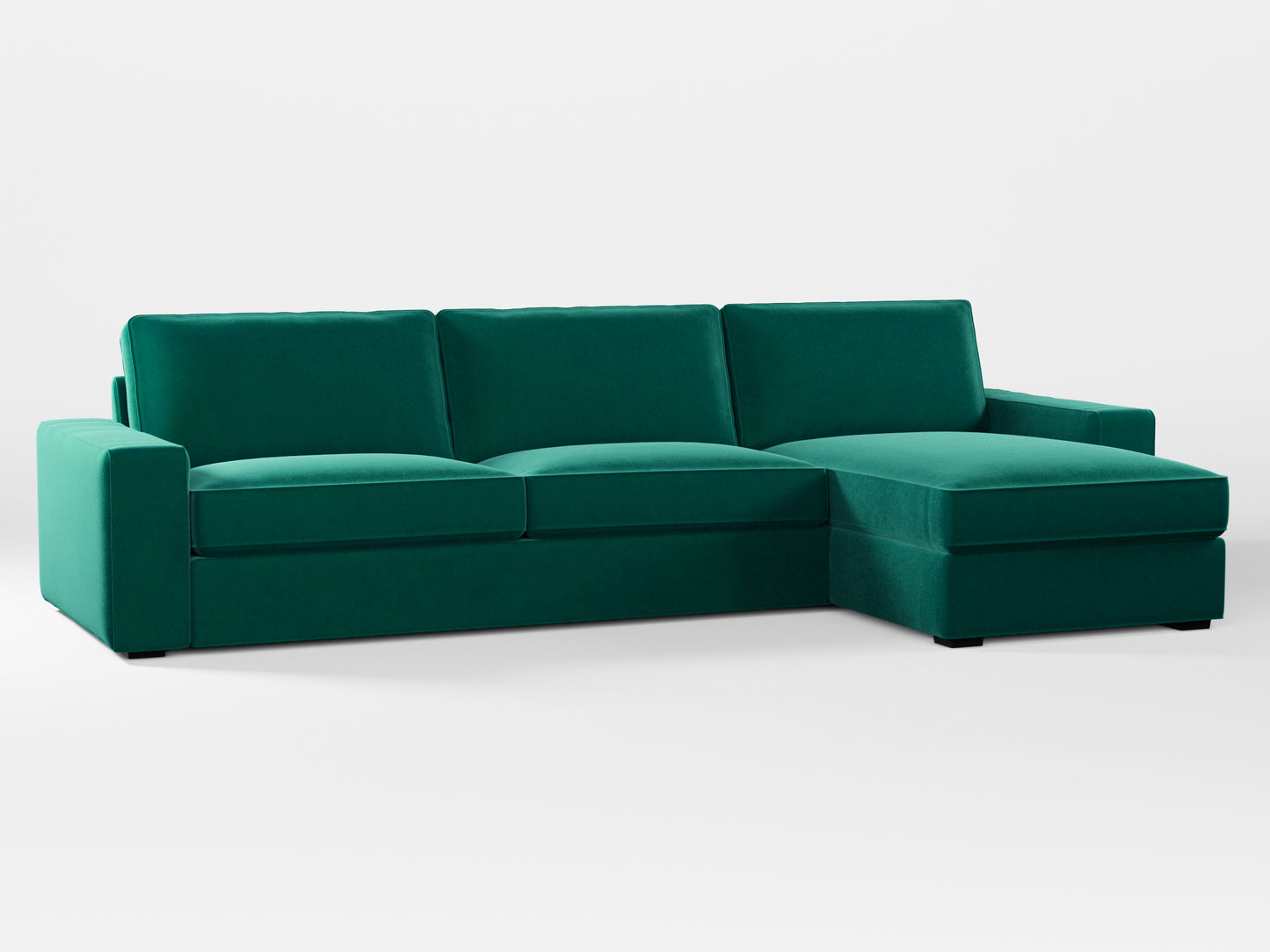 Ikea KIVIK 4-seat sofa with Chaise Longue cover made by Covereo in upholstery named VELVET Dark Teal