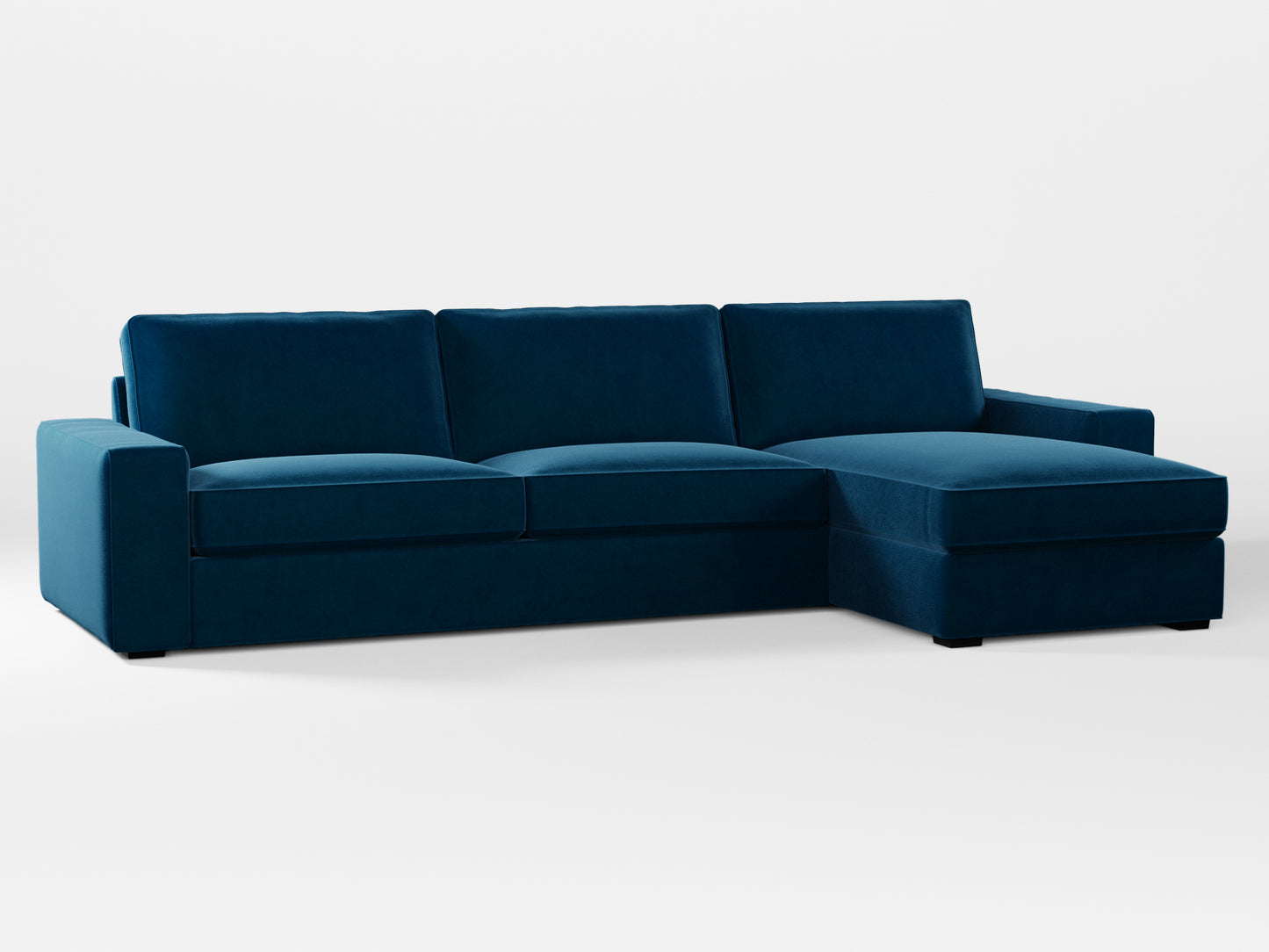 Ikea KIVIK 4-seat sofa with Chaise Longue cover made by Covereo in upholstery named VELVET In the Navy