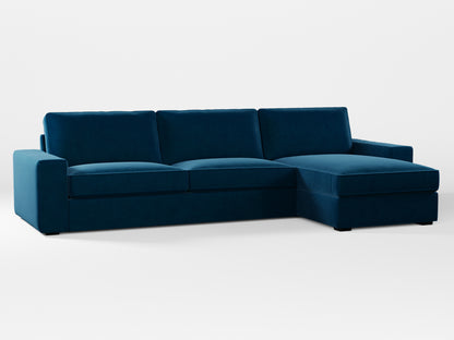 Ikea KIVIK 4-seat sofa with Chaise Longue cover made by Covereo in upholstery named VELVET In the Navy