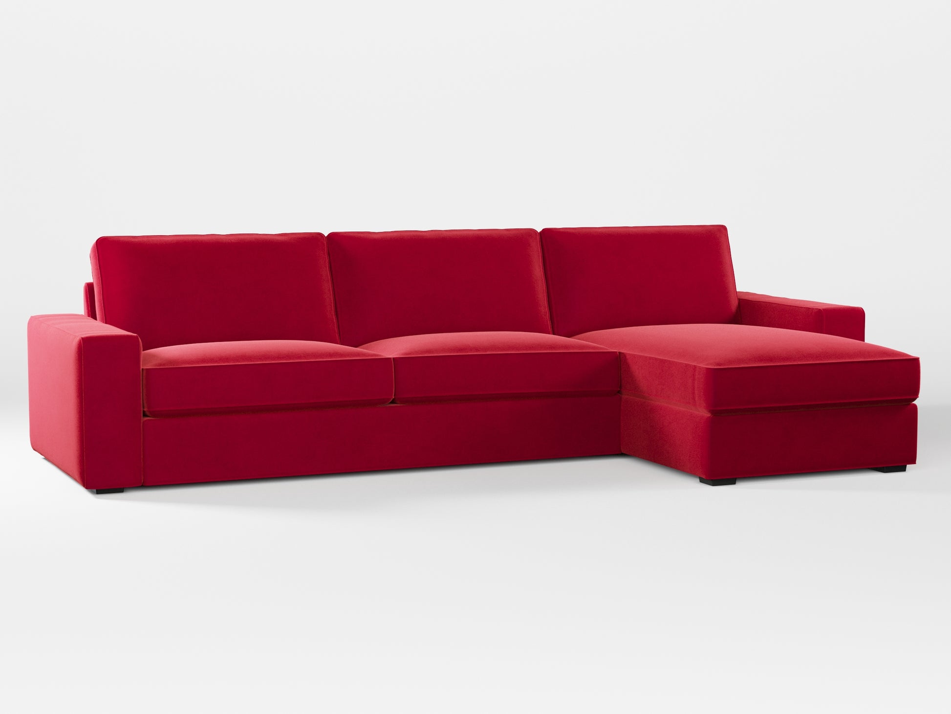 Ikea KIVIK 4-seat sofa with Chaise Longue cover made by Covereo in upholstery named VELVET Intense Red