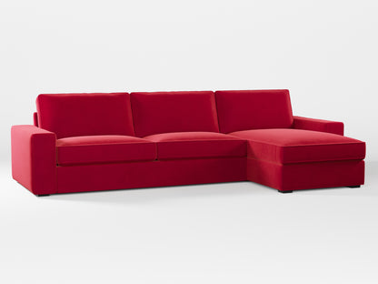 Ikea KIVIK 4-seat sofa with Chaise Longue cover made by Covereo in upholstery named VELVET Intense Red