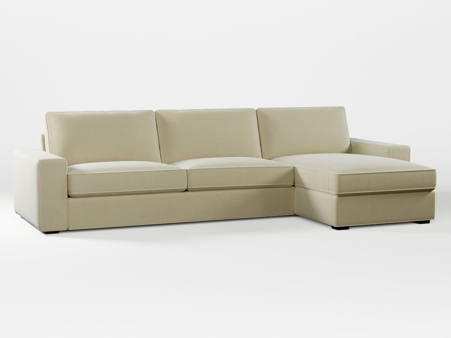 Ikea KIVIK 4-seat sofa with Chaise Longue cover made by Covereo in upholstery named VELVET Pearl Cream