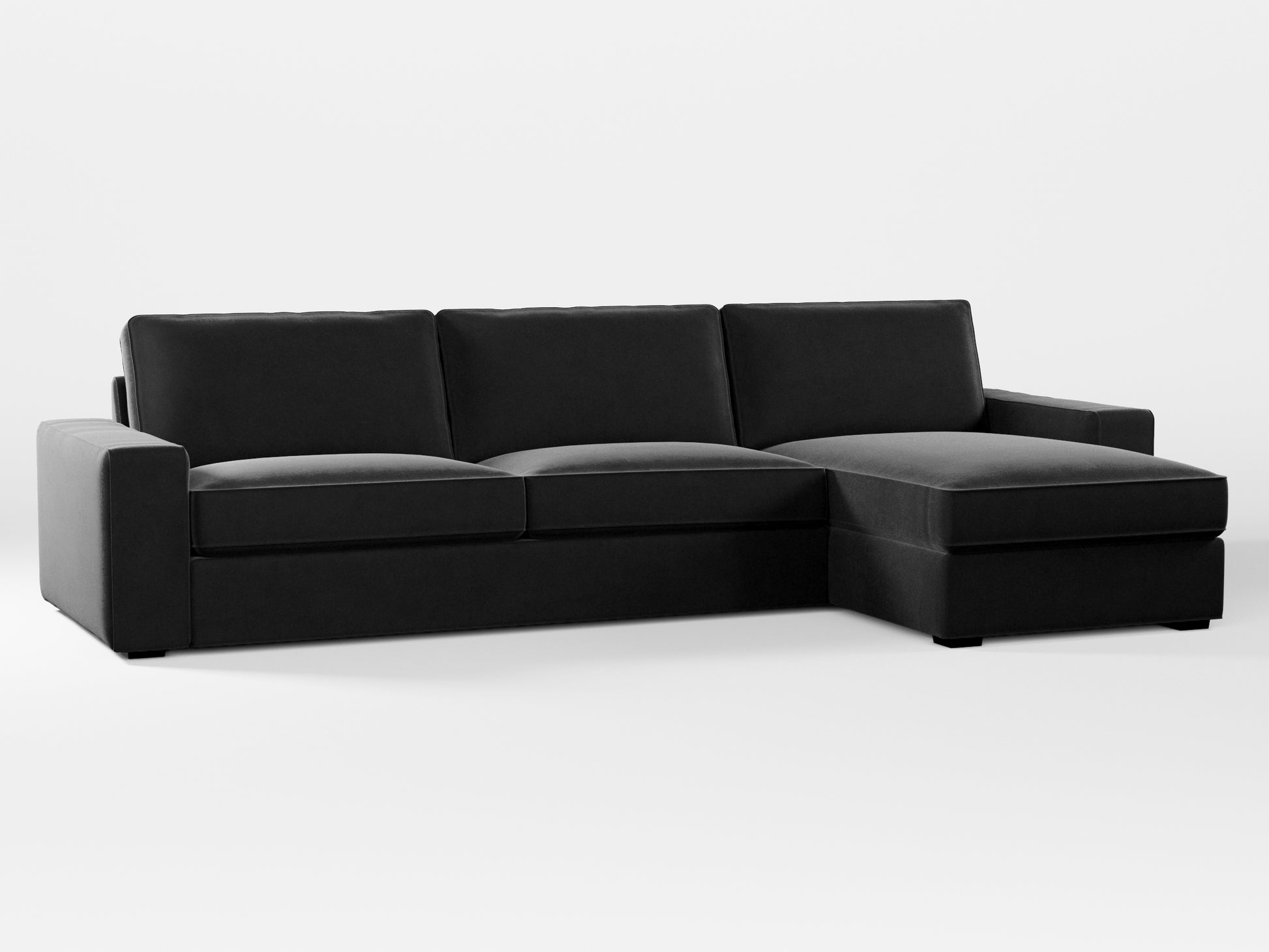 Ikea KIVIK 4-seat sofa with Chaise Longue cover made by Covereo in upholstery named VELVET Shiny Black