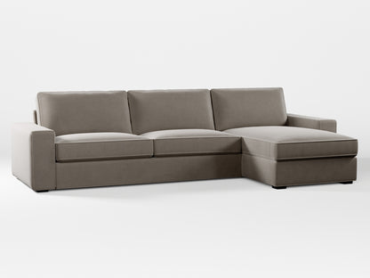 Ikea KIVIK 4-seat sofa with Chaise Longue cover made by Covereo in upholstery named VELVET Warm Grey