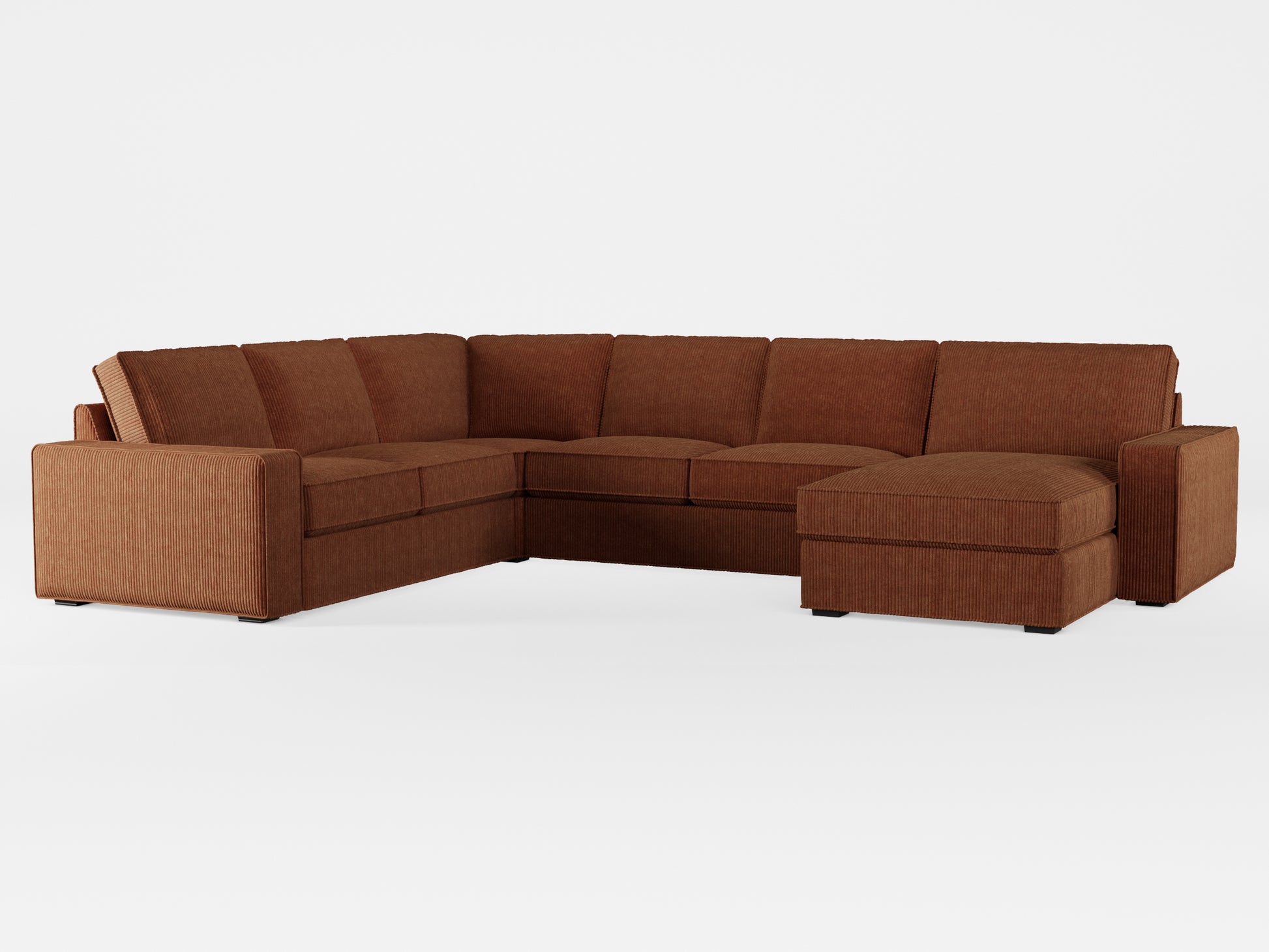 Ikea KIVIK 5-seat sofa, with chaise longue cover made by Covereo in upholstery named COSY Chestnut