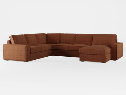 Ikea KIVIK 5-seat sofa, with chaise longue cover made by Covereo in upholstery named COSY Chestnut