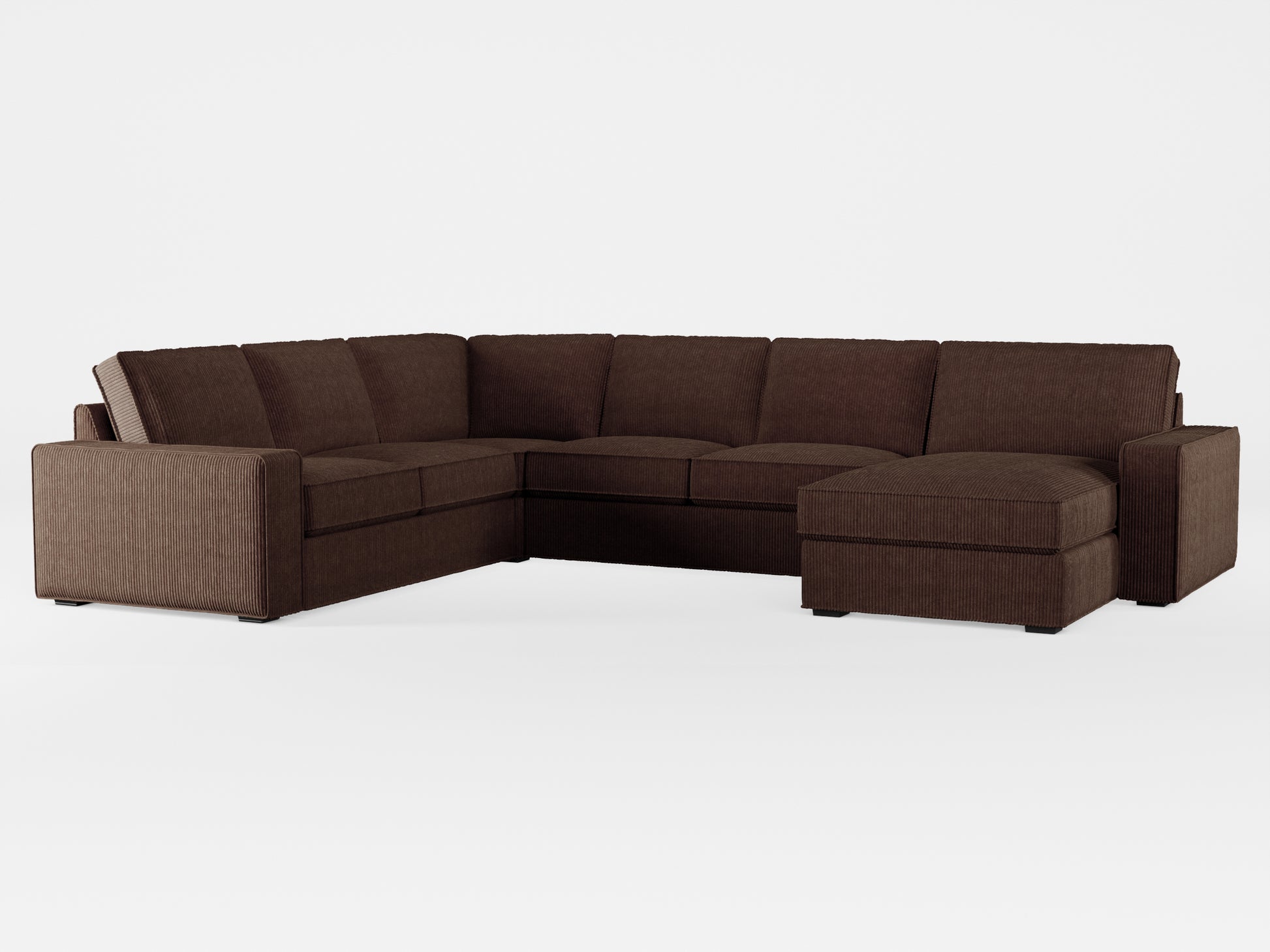 Ikea KIVIK 5-seat sofa, with chaise longue cover made by Covereo in upholstery named COSY Dark Candy