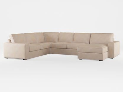 Ikea KIVIK 5-seat sofa, with chaise longue cover made by Covereo in upholstery named ECONUBUCK Bright