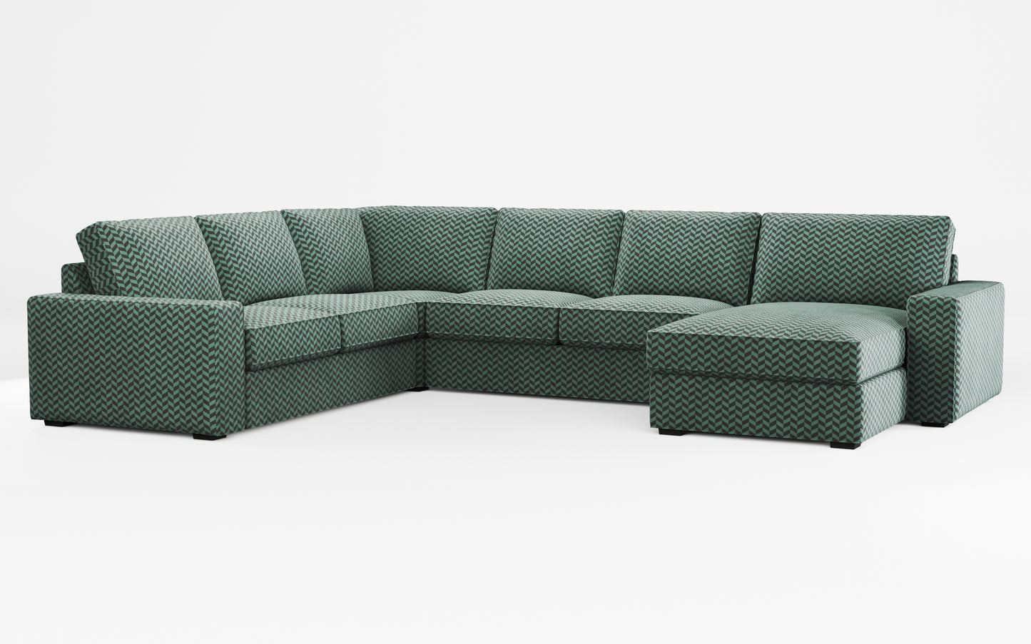 Ikea KIVIK 5-seat sofa, with chaise longue cover made by Covereo in upholstery named HERRINGBONE Green