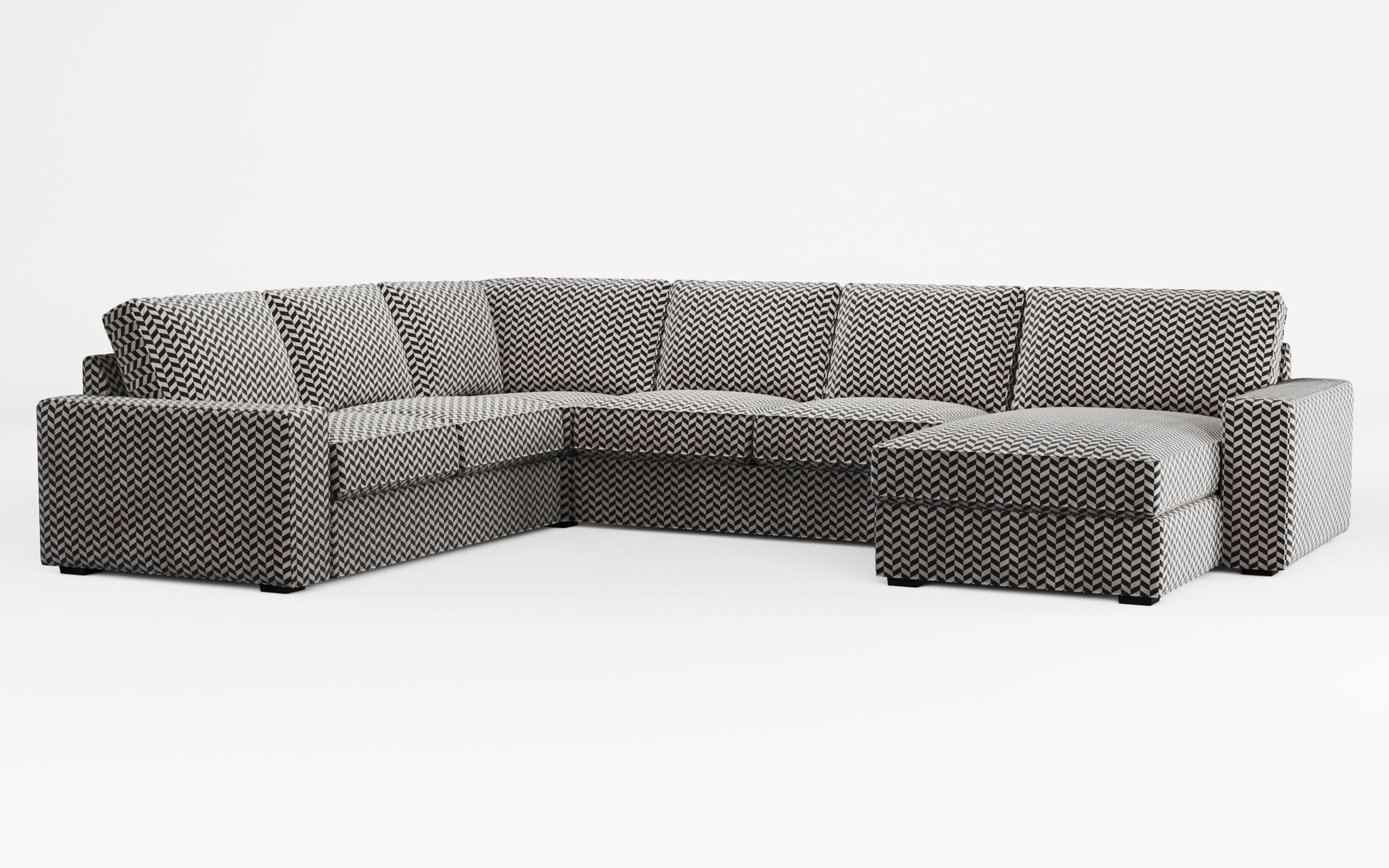 Ikea KIVIK 5-seat sofa, with chaise longue cover made by Covereo in upholstery named HERRINGBONE Silver