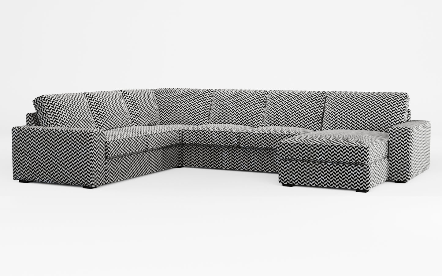 Ikea KIVIK 5-seat sofa, with chaise longue cover made by Covereo in upholstery named HERRINGBONE White