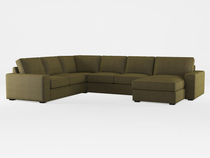 Ikea KIVIK 5-seat sofa, with chaise longue cover made by Covereo in upholstery named OMON Boho Green