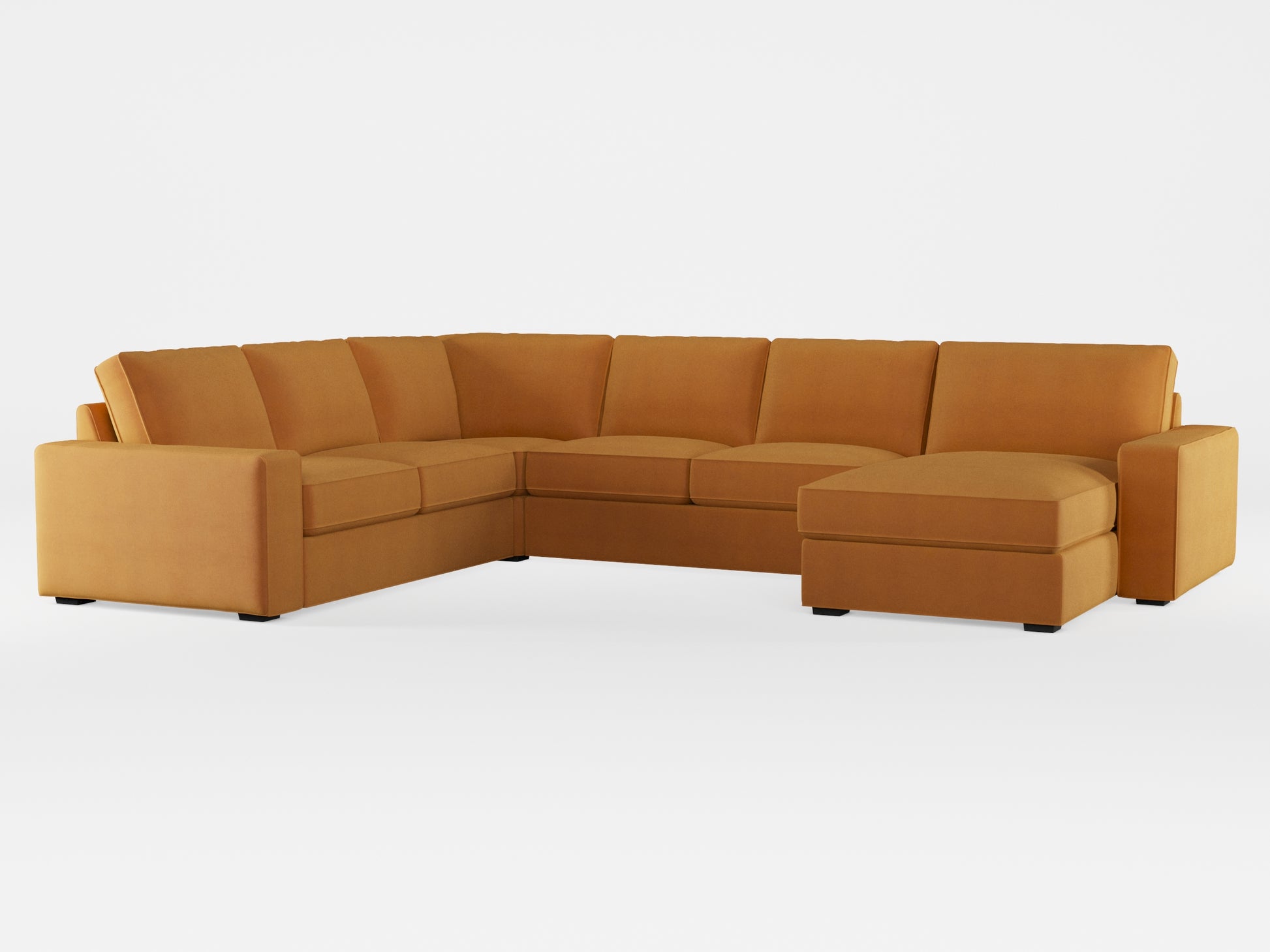 Ikea KIVIK 5-seat sofa, with chaise longue cover made by Covereo in upholstery named OMON Classic Mustard