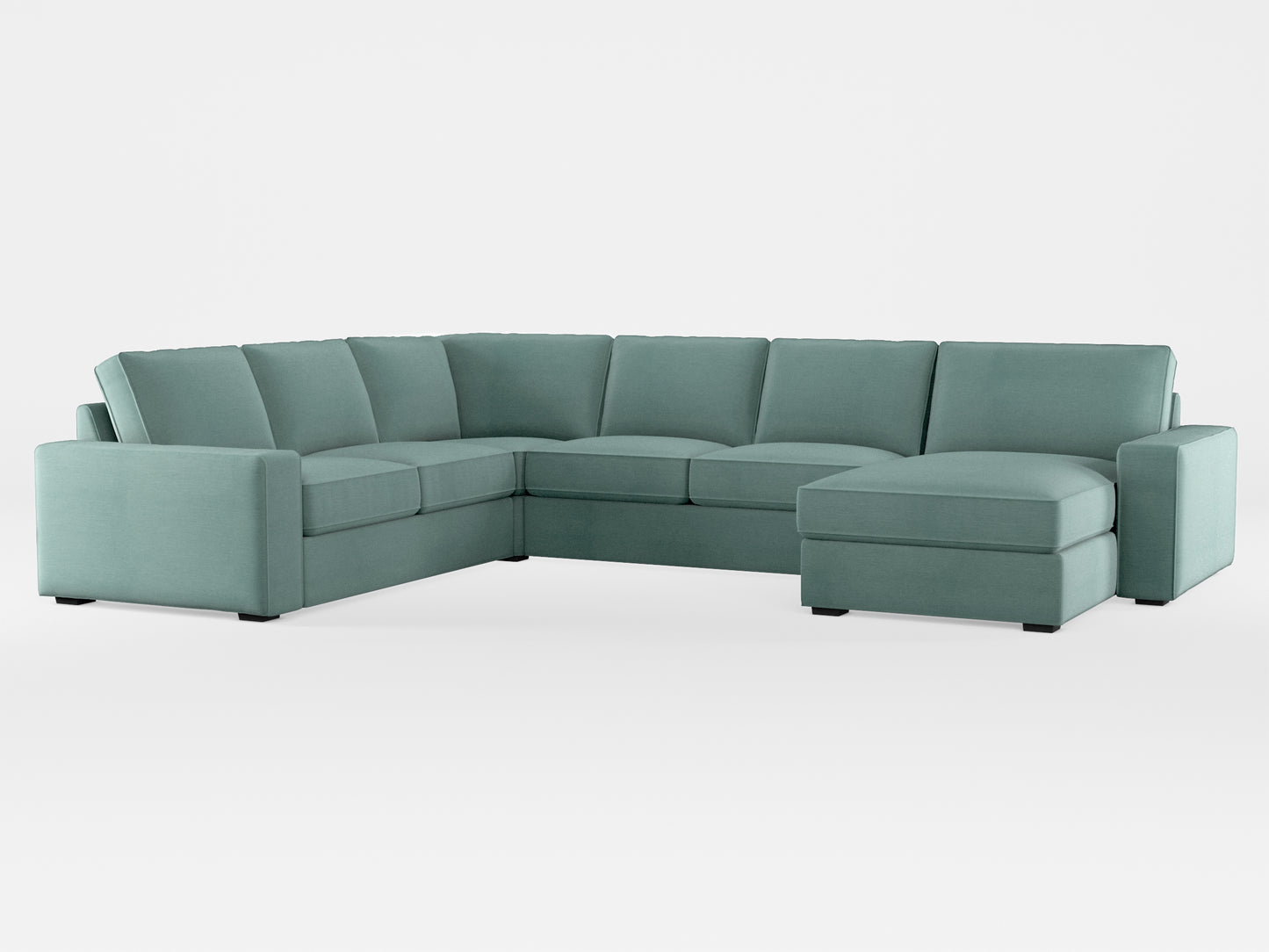 Ikea KIVIK 5-seat sofa, with chaise longue cover made by Covereo in upholstery named PECADLY Misty Blue