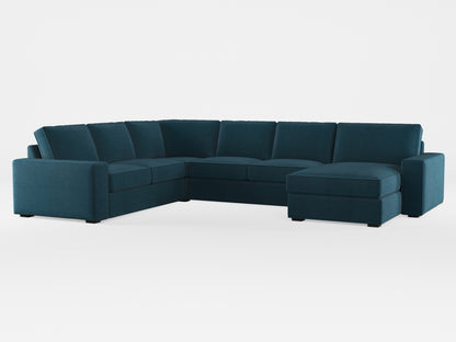 Ikea KIVIK 5-seat sofa, with chaise longue cover made by Covereo in upholstery named PECADLY Ocean Blue