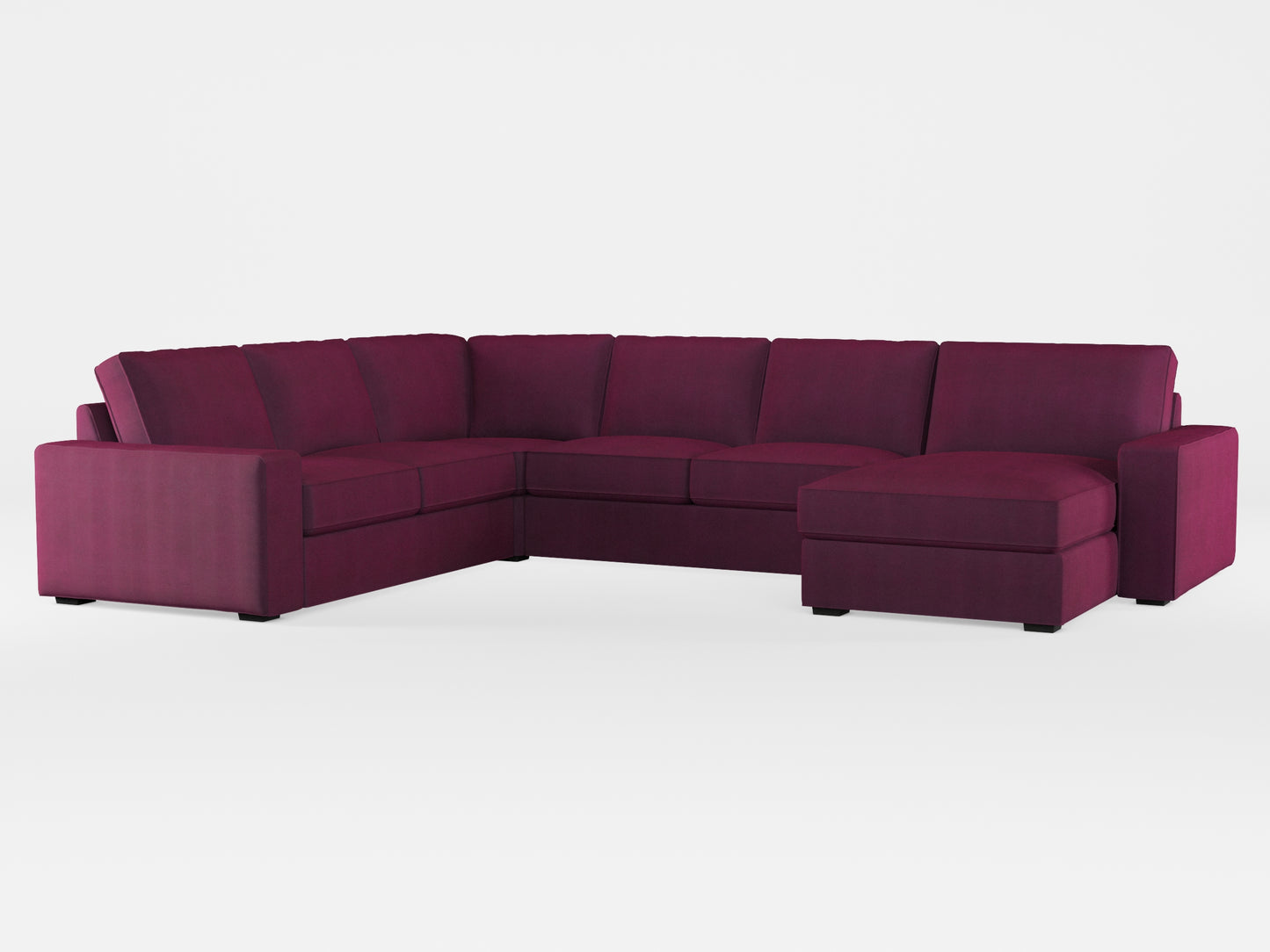 Ikea KIVIK 5-seat sofa, with chaise longue cover made by Covereo in upholstery named TUNSO Violet Pansy