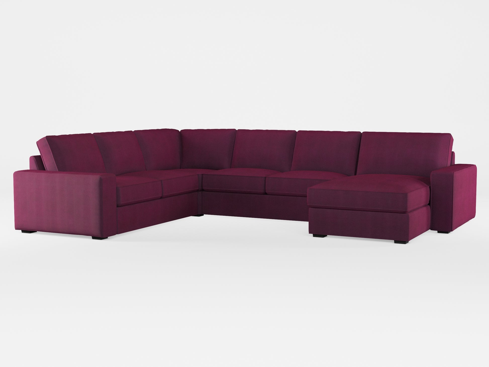 Ikea KIVIK 5-seat sofa, with chaise longue cover made by Covereo in upholstery named TUNSO Violet Pansy