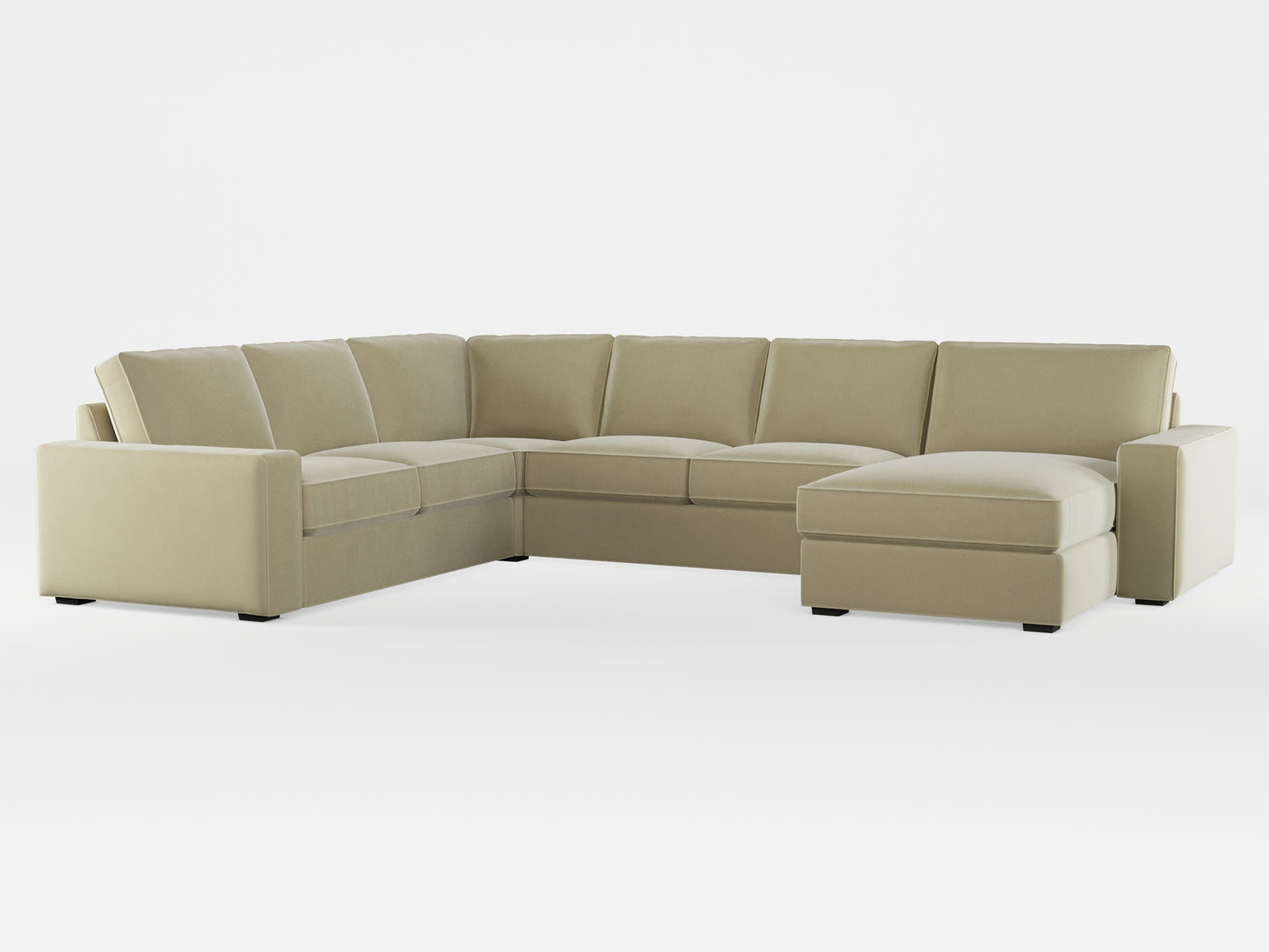 Ikea KIVIK 5-seat sofa, with chaise longue cover made by Covereo in upholstery named VELVET Ashen Beige