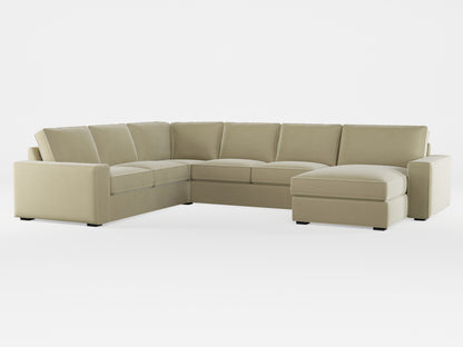 Ikea KIVIK 5-seat sofa, with chaise longue cover made by Covereo in upholstery named VELVET Ashen Beige