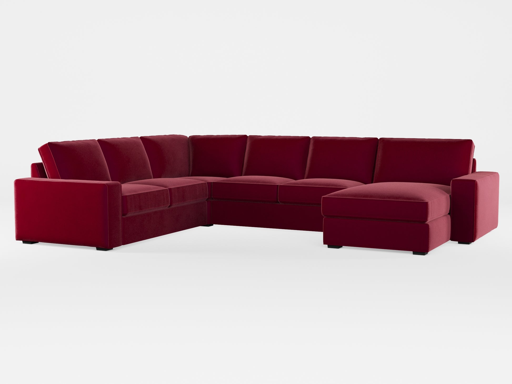 Ikea KIVIK 5-seat sofa, with chaise longue cover made by Covereo in upholstery named VELVET Beetroot Cocktail