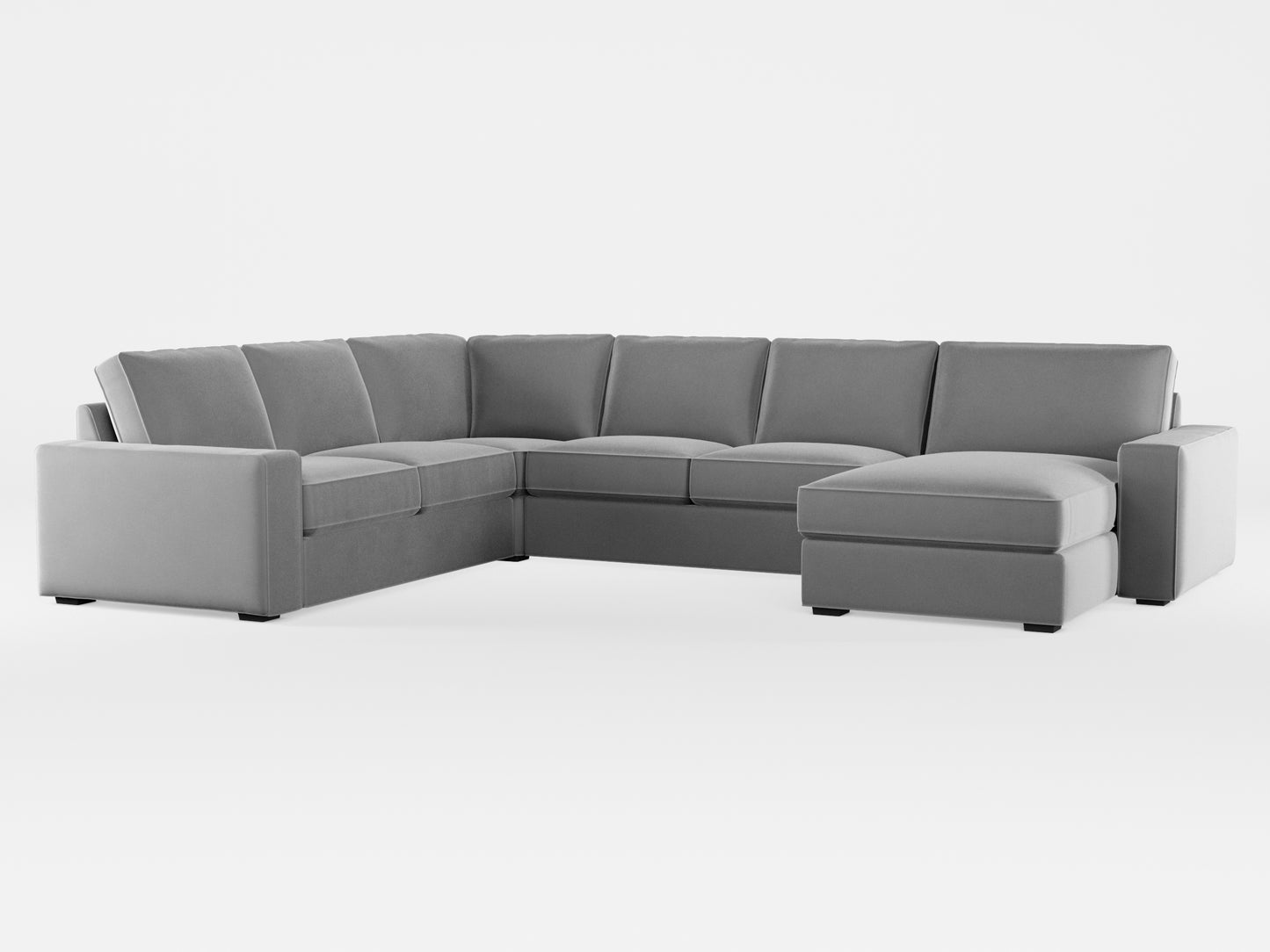 Ikea KIVIK 5-seat sofa, with chaise longue cover made by Covereo in upholstery named VELVET Cool Grey