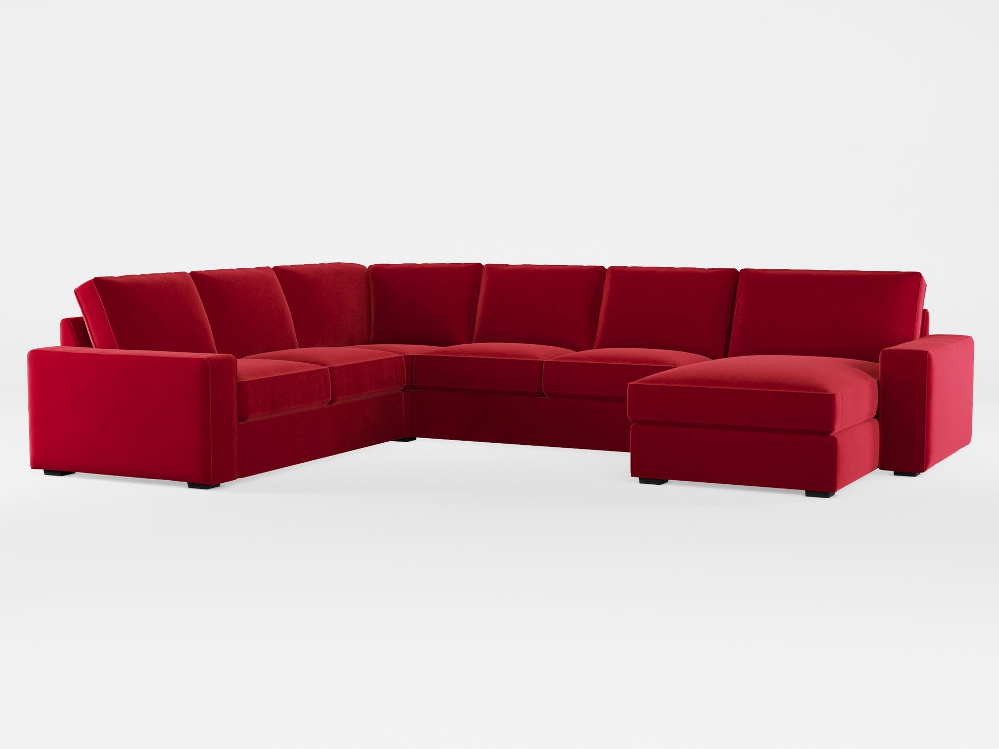 Ikea KIVIK 5-seat sofa, with chaise longue cover made by Covereo in upholstery named VELVET Intense Red