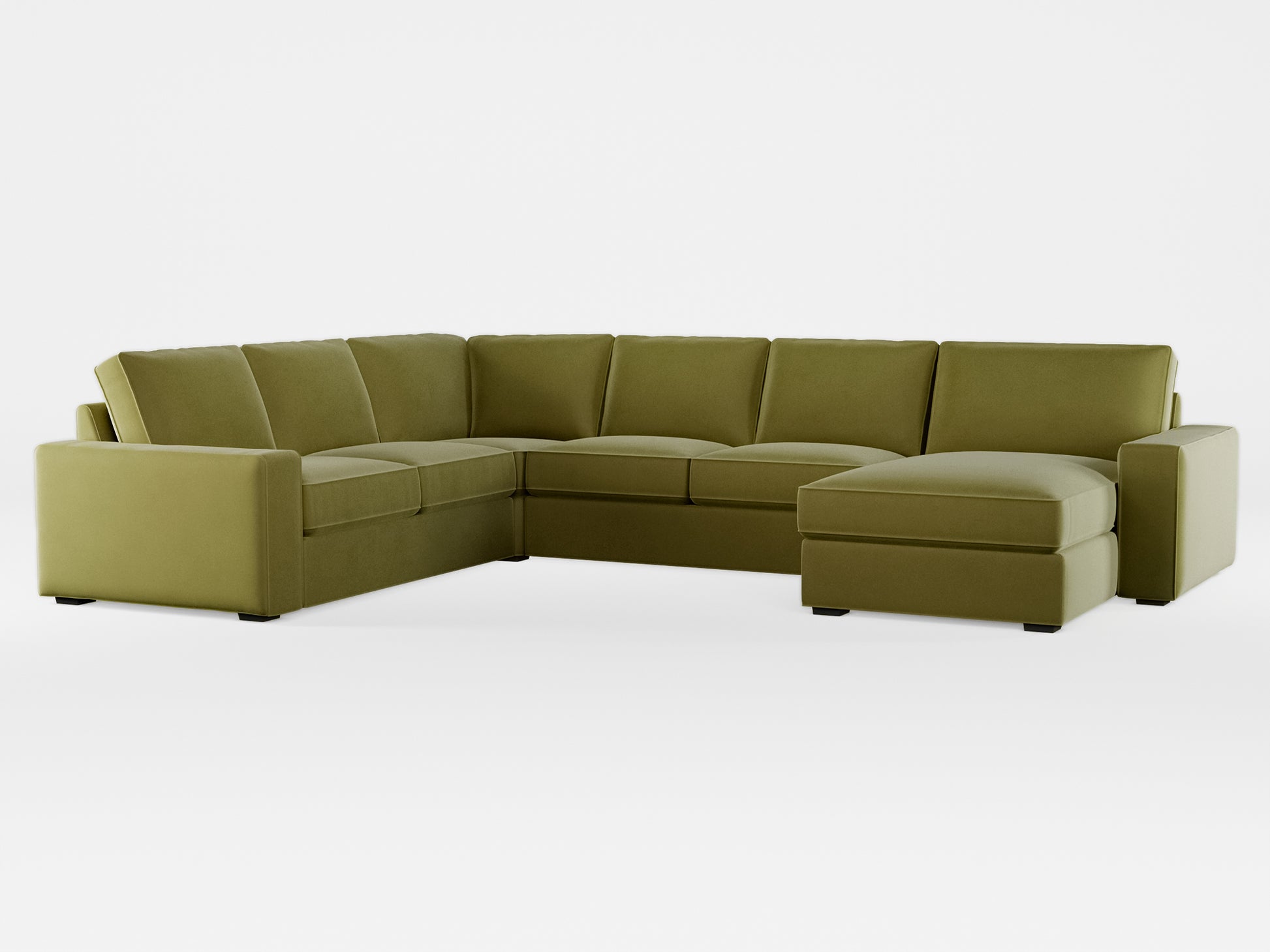 Ikea KIVIK 5-seat sofa, with chaise longue cover made by Covereo in upholstery named VELVET Olive Dream